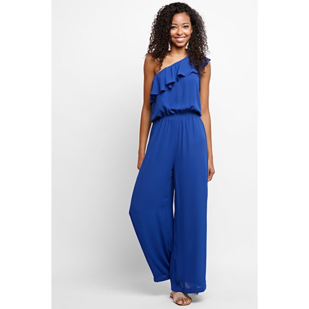 NWT LaVi One Shoulder Ruffle Jumpsuit